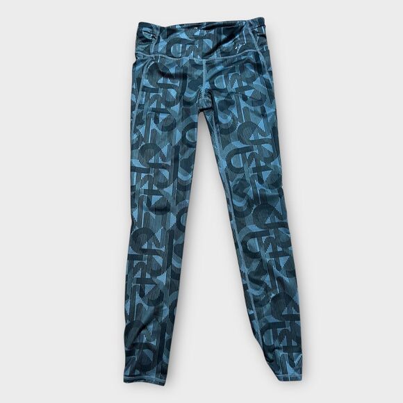 GapFit Womens Leggings Zip Pocket Logo All Over Print Black Gray Size Small - Picture 1 of 8